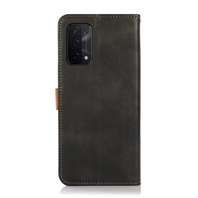 KHAZNEH Golden Magnetic Clasp Dual Color PU Leather Wallet Stand  Phone Case for Oppo A54 5G / A74 5G / A93 5G - Black
