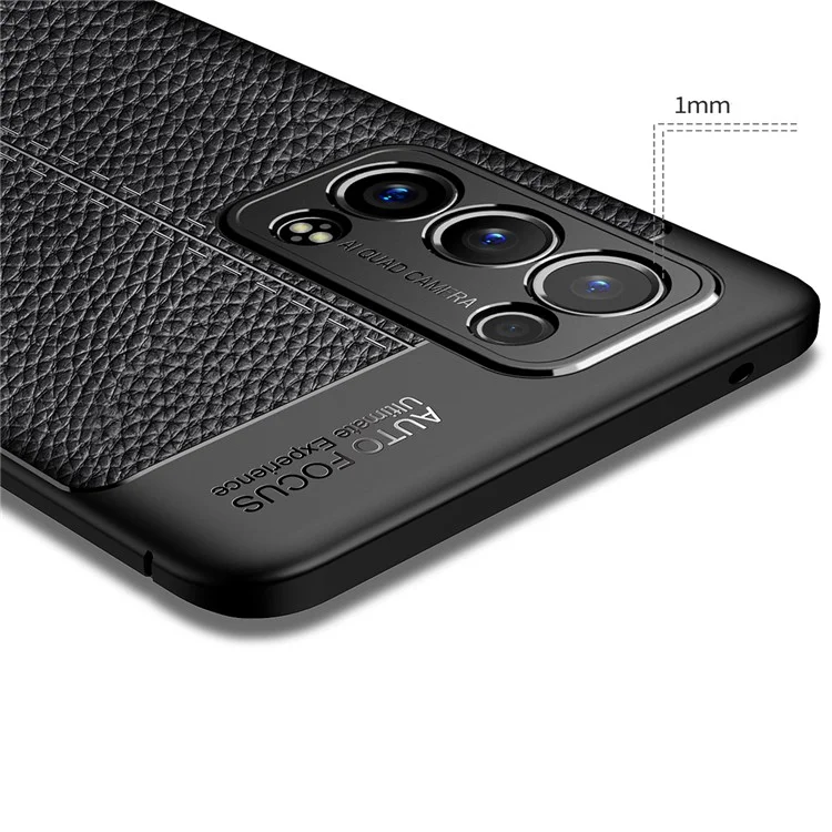 Litchi Textura Cobertura Completa Couro Flexível TPU Caso Traseiro Protetor Para Oppo Reno6 Pro+ 5G/Pro 5G (Snapdragon) - Preto