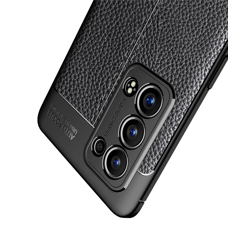 Litchi Textura Cobertura Completa Couro Flexível TPU Caso Traseiro Protetor Para Oppo Reno6 Pro+ 5G/Pro 5G (Snapdragon) - Preto