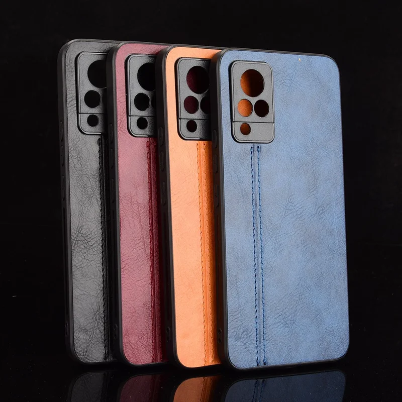 PC+TPU PU Leather Coated Stitching Line Design Phone Cover Case for vivo V21 5G/4G - Black