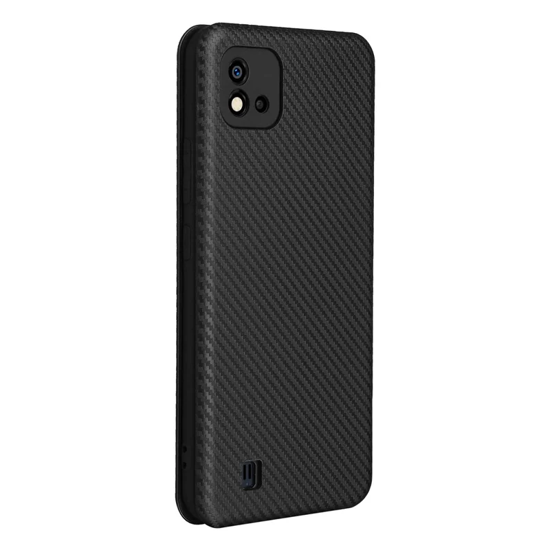 Carbon Fiber Texture Card Slot Auto-absorbed Leather Phone Shell Cover for Realme C11 2021 / C20 - Black