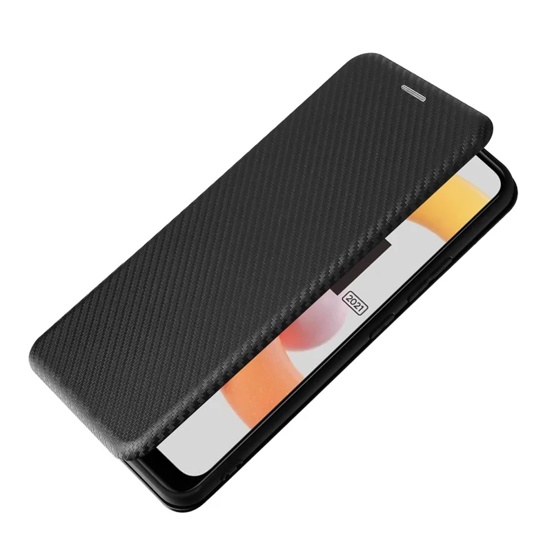 Carbon Fiber Texture Card Slot Auto-absorbed Leather Phone Shell Cover for Realme C11 2021 / C20 - Black