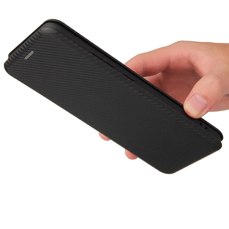 Carbon Fiber Texture Card Slot Auto-absorbed Leather Phone Shell Cover for Realme C11 2021 / C20 - Black