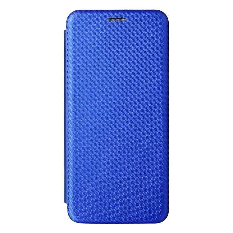 Capa de Telefone de Couro Auto-absorvido com Slot para Cartão e Textura de Fibra de Carbono para Realme C11 2021 / C20 - Azul