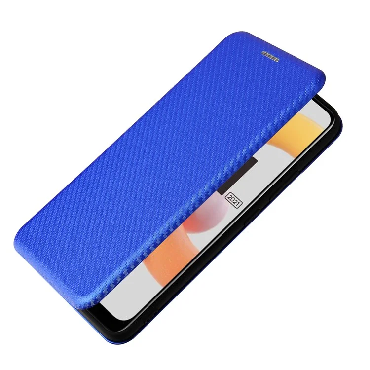 Capa de Telefone de Couro Auto-absorvido com Slot para Cartão e Textura de Fibra de Carbono para Realme C11 2021 / C20 - Azul