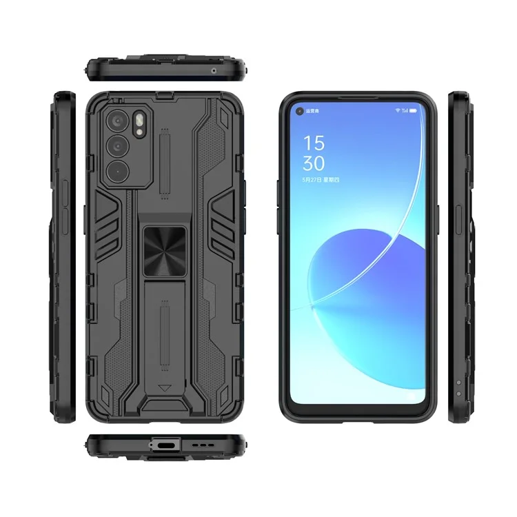 Sturdy Kickstand Hybrid Hard PC + Soft TPU Shockproof Full Body Protective Case for Oppo Reno6 5G - Black