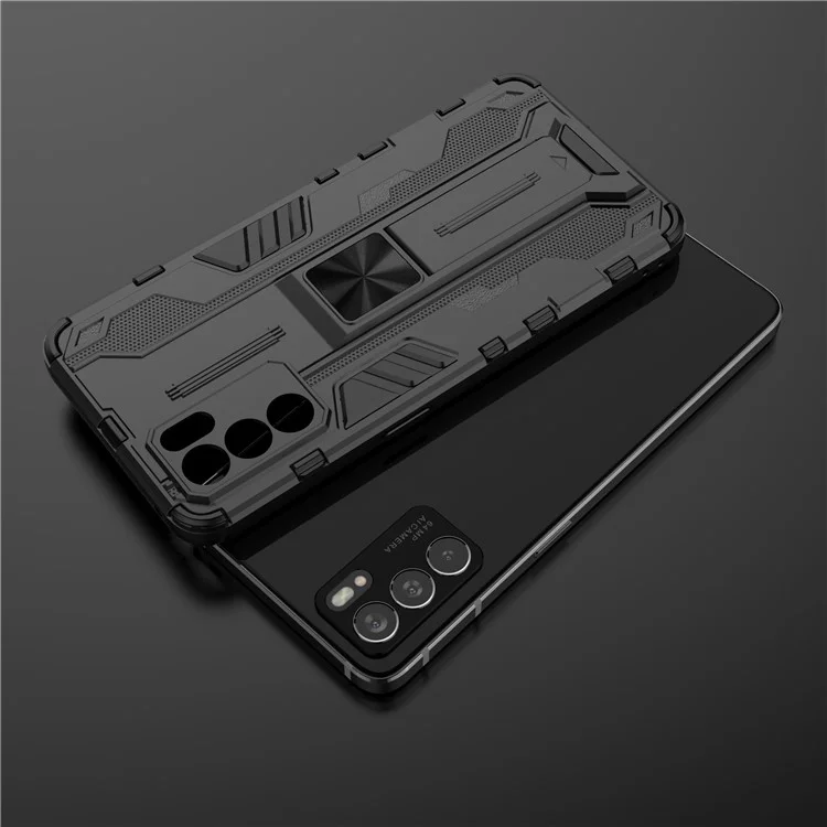 PC Duro Híbrido de Patada Resistente + TPU Soft TPU Amplio a Prueba de Choque Caso Protector de Cuerpo Completo Para Oppo Reno6 5G - Negro