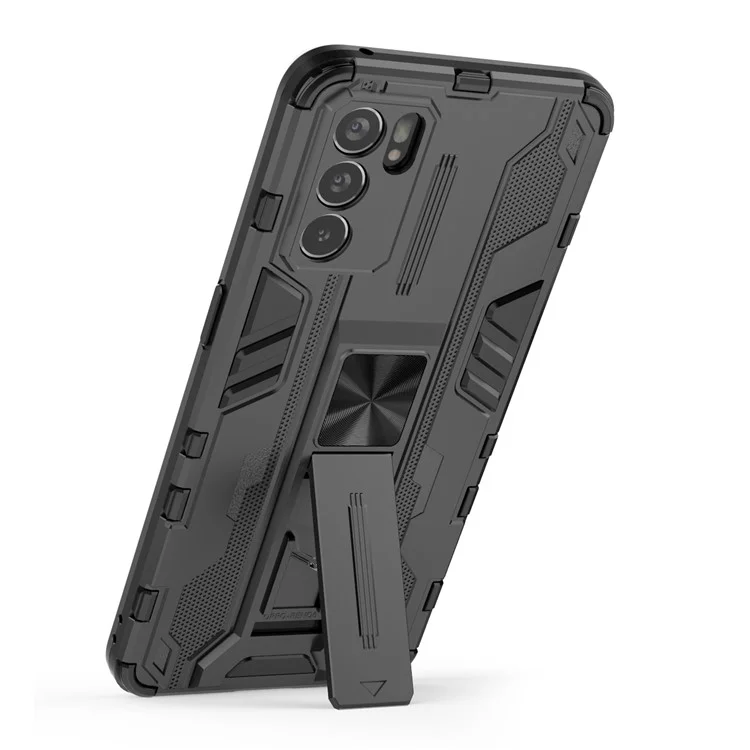 Sturdy Kickstand Hybride Hard PC + TPU Soft TPU Full Full Body Protective Case Pour Oppo Reno6 5G - le Noir