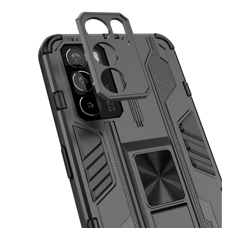 Sturdy Kickstand Hybride Hard PC + TPU Soft TPU Full Full Body Protective Case Pour Oppo Reno6 5G - le Noir