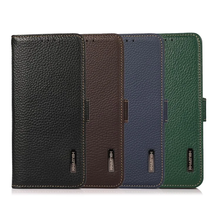 Capa de couro genuíno com textura de lichia e design à prova de furto para o Oppo Reno6 5G - Preto 