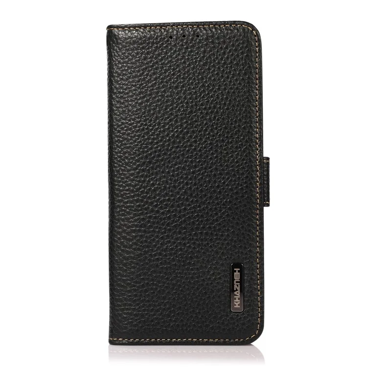 Capa de couro genuíno com textura de lichia e design à prova de furto para o Oppo Reno6 5G - Preto 