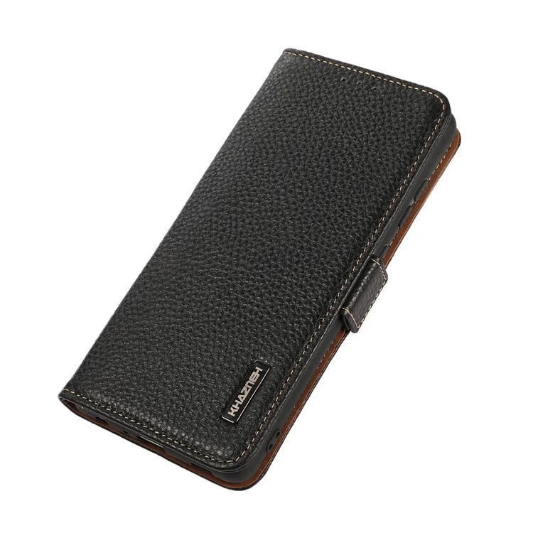 Capa de couro genuíno com textura de lichia e design à prova de furto para o Oppo Reno6 5G - Preto 