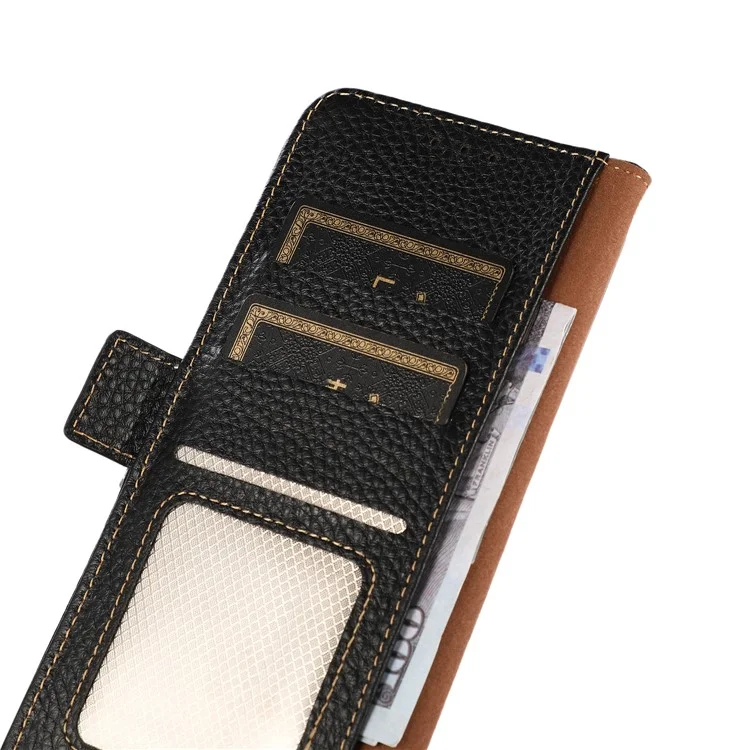 Capa de couro genuíno com textura de lichia e design à prova de furto para o Oppo Reno6 5G - Preto 