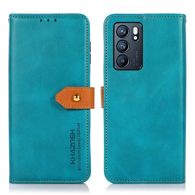 Étui portefeuille de protection KHAZNEH Stand avec fermoir magnétique doré pour Oppo Reno6 5G - Bleu