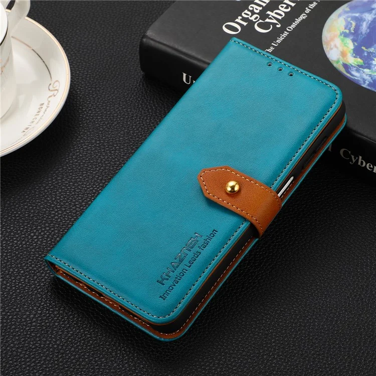 Khazneh Stand Portefeuille Coque De Protection Couverture De Téléphone Portable Avec Fermoir Magnétique Doré Pour OPPO RENO6 5G - Bleu