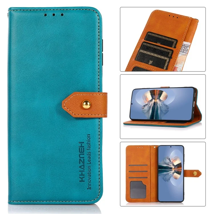 Étui portefeuille de protection KHAZNEH Stand avec fermoir magnétique doré pour Oppo Reno6 5G - Bleu