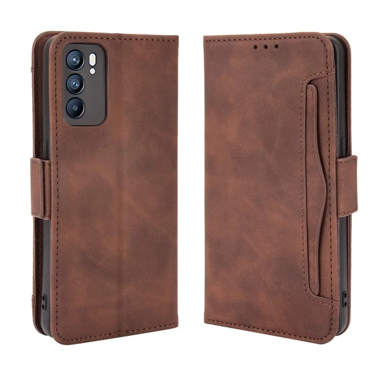 Pour Oppo Reno6 5G Protection intégrale Étui de protection en cuir avec support multiple fentes pour cartes - Brun