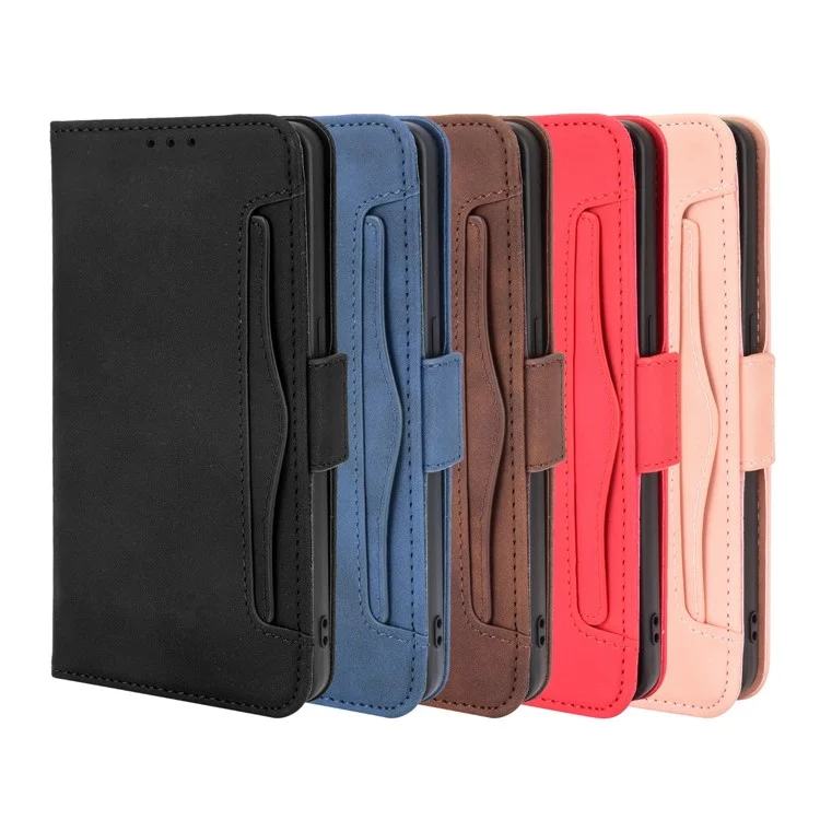 Pour Oppo Reno6 5G Protection intégrale Étui de protection en cuir avec support multiple fentes pour cartes - Brun