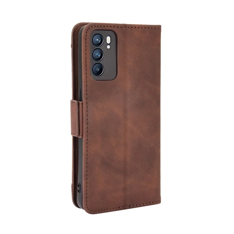 Pour Oppo Reno6 5G Protection intégrale Étui de protection en cuir avec support multiple fentes pour cartes - Brun