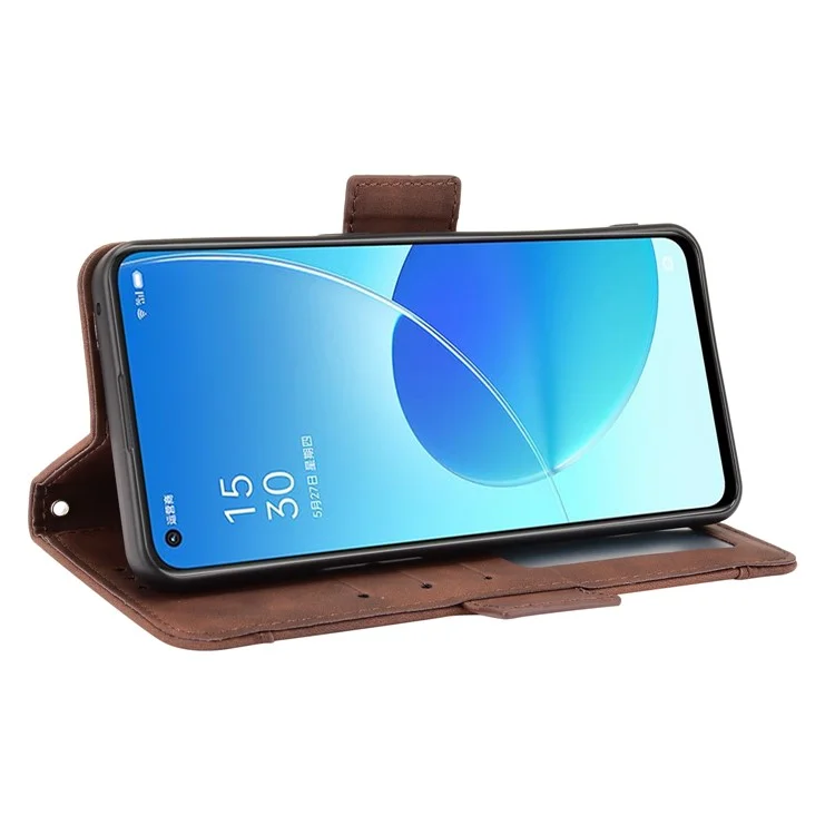 Pour Oppo Reno6 5G Protection intégrale Étui de protection en cuir avec support multiple fentes pour cartes - Brun