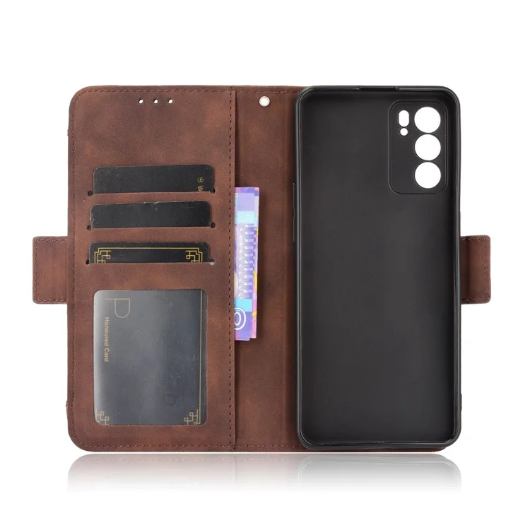 Pour Oppo Reno6 5G Protection intégrale Étui de protection en cuir avec support multiple fentes pour cartes - Brun