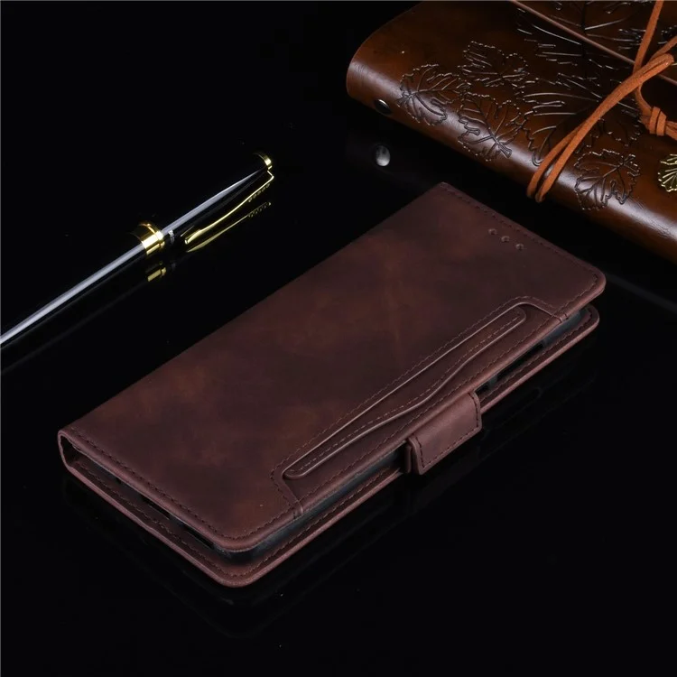 Pour Oppo Reno6 5G Protection intégrale Étui de protection en cuir avec support multiple fentes pour cartes - Brun