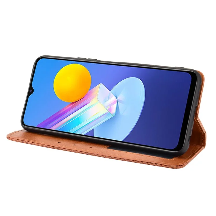 Magnetic Auto-absorbé Style Vintage Portefeuille De Portefeuille En Cuir Pour VIVO Y72 5G / IQOO Z3 - Marron