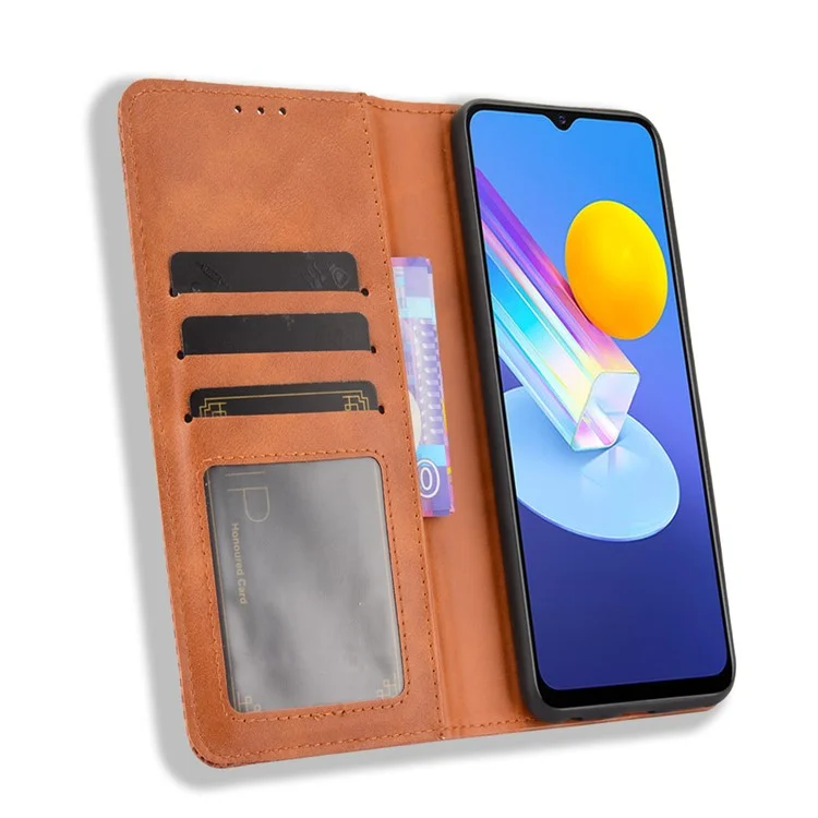 Magnetic Auto-absorbé Style Vintage Portefeuille De Portefeuille En Cuir Pour VIVO Y72 5G / IQOO Z3 - Marron