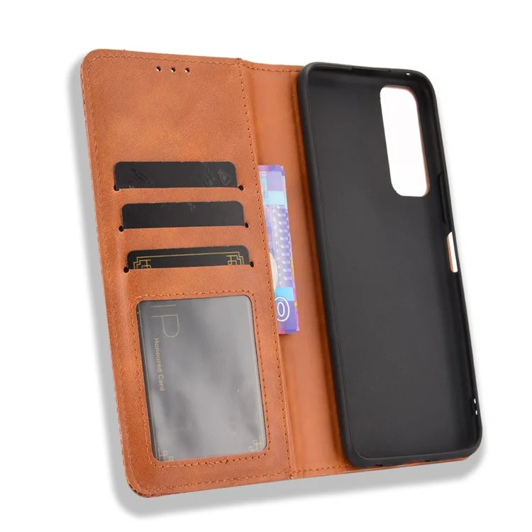 Magnetic Auto-absorbé Style Vintage Portefeuille De Portefeuille En Cuir Pour VIVO Y72 5G / IQOO Z3 - Marron