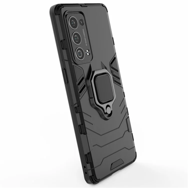 360 Degree Swivel Ring Holder Kickstand PC + TPU Combo Kickstand Cover for Oppo Reno6 Pro+ 5G/Pro 5G (Snapdragon) - Black