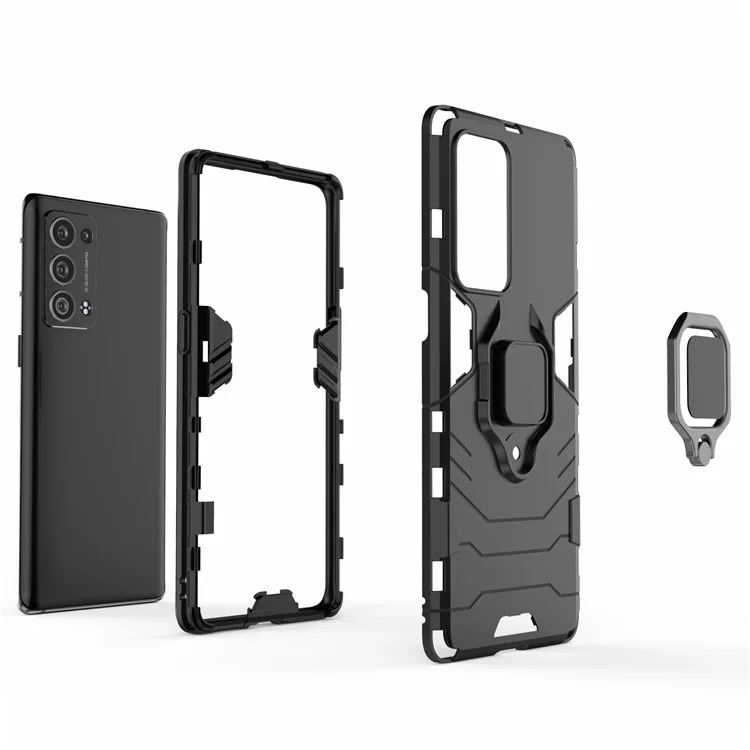 360 Grad Drehring Halterung Ständer PC + TPU Combo Ständer Abdeckung für Oppo Reno6 Pro+ 5G/Pro 5G (Snapdragon) - Schwarz