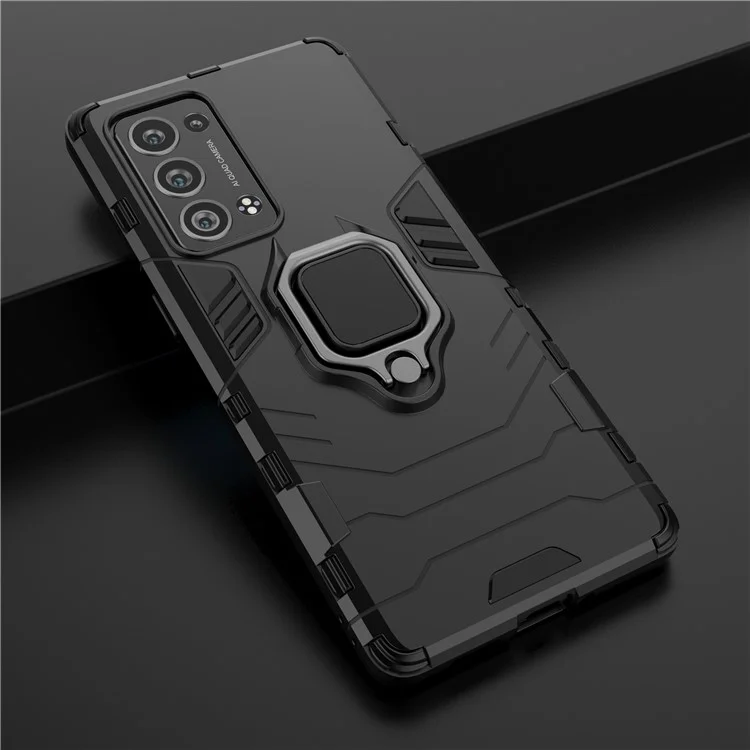 360 Degree Swivel Ring Holder Kickstand PC + TPU Combo Kickstand Cover for Oppo Reno6 Pro+ 5G/Pro 5G (Snapdragon) - Black