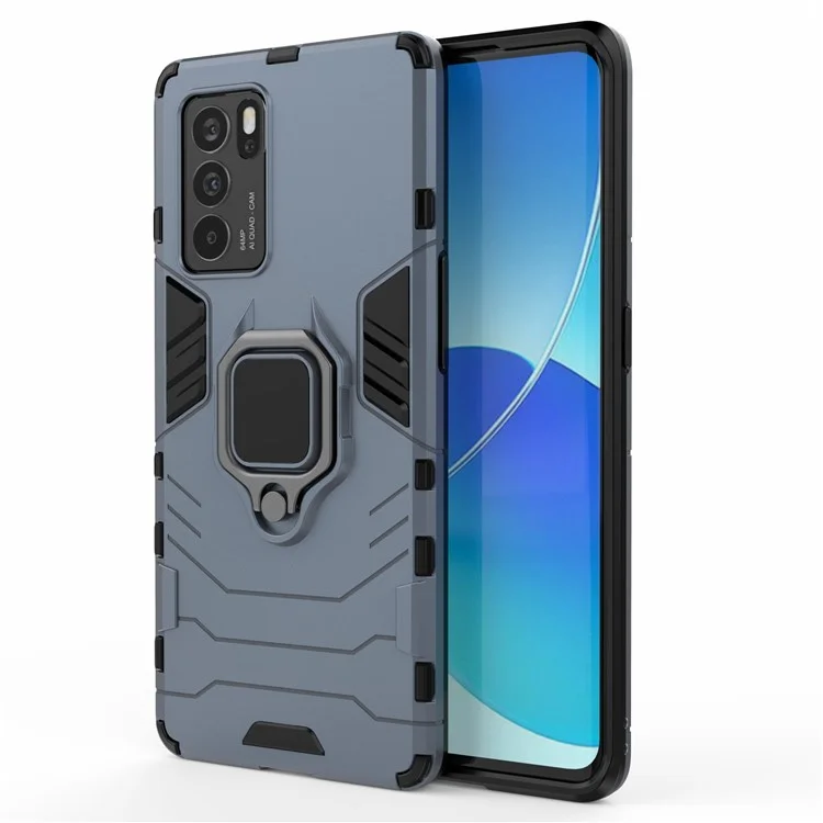 Drop Trobado de Doble Capas Pesadas PC + TPU Combo Combo Coverstand Con Soporte de Anillo Para Oppo Reno6 Pro 5G (MediaTek) - Azul