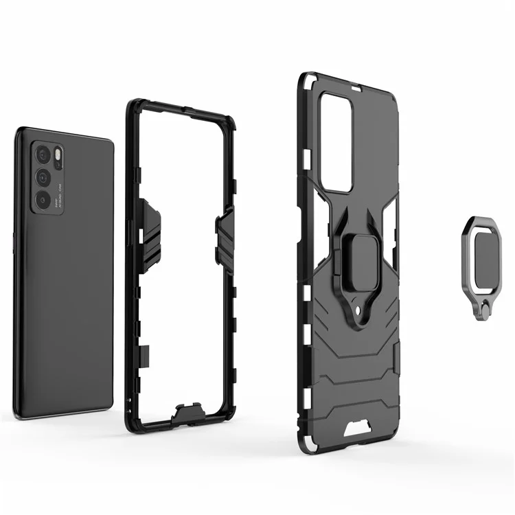 Drop Tested Tested Dual Lowered Heavy Duty PC + TPU Combo Kickstand Cover Avec Porte-bague Pour Oppo Reno6 Pro 5G (MediaTek) - Bleu