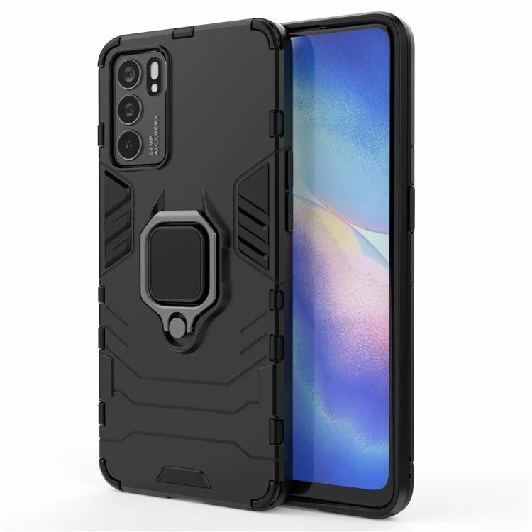 Hyper Shock Hard Reinforced Rugged Impact PC + TPU Hybrid Cover Kickstand Cool for Oppo Reno6 5G - Black