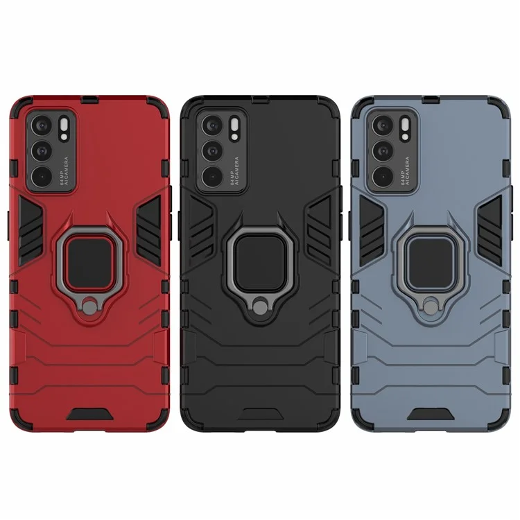 Hyper Shock Hard Reinforced Rugged Impact PC + TPU Hybrid Cover Kickstand Cool for Oppo Reno6 5G - Black