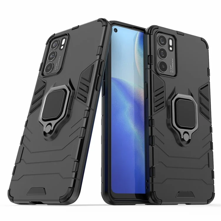 Hyperschock Hart Verstärkter Raste Impact PC + TPU Hybrid Cover Kickstand Cool Für Oppo Reno6 5g - Schwarz