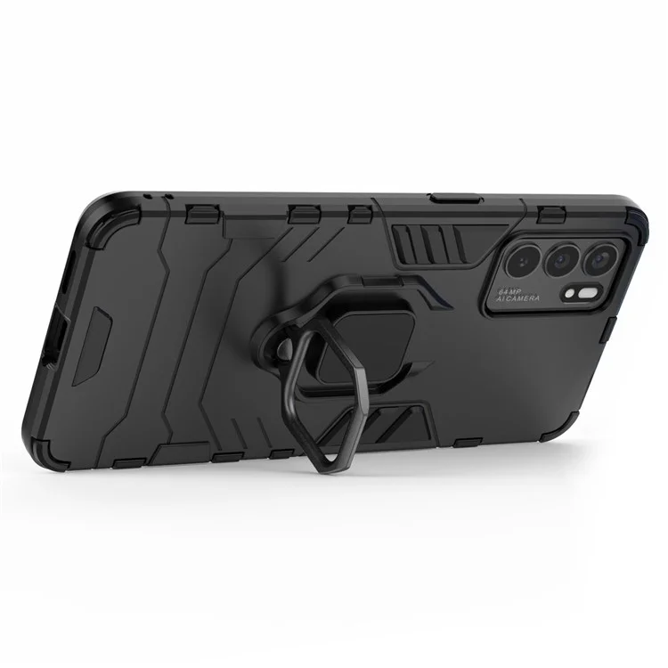 Hyper Shock Hard Reinforced Rugged Impact PC + TPU Hybrid Cover Kickstand Cool for Oppo Reno6 5G - Black