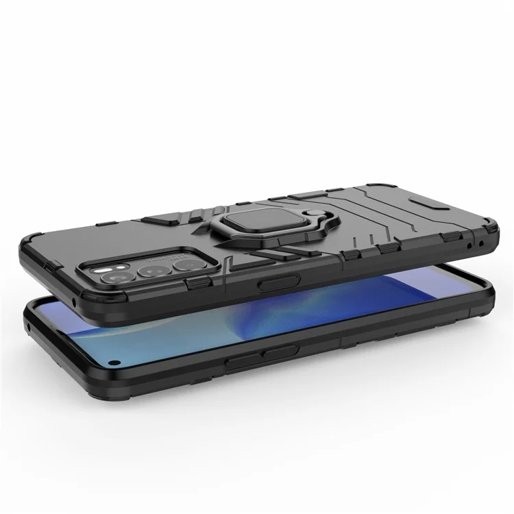 Hyper Shock Hard Reinforced Rugged Impact PC + TPU Hybrid Cover Kickstand Cool for Oppo Reno6 5G - Black