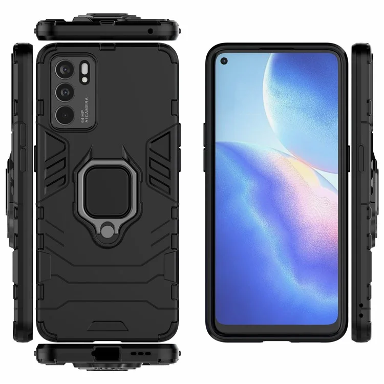 Hyper Shock Hard Reinforced Rugged Impact PC + TPU Hybrid Cover Kickstand Cool for Oppo Reno6 5G - Black