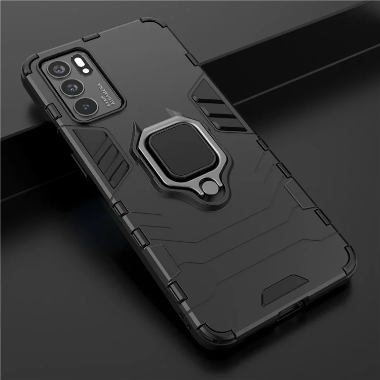 Hyper Shock Hard Reinforced Rugged Impact PC + TPU Hybrid Cover Kickstand Cool for Oppo Reno6 5G - Black