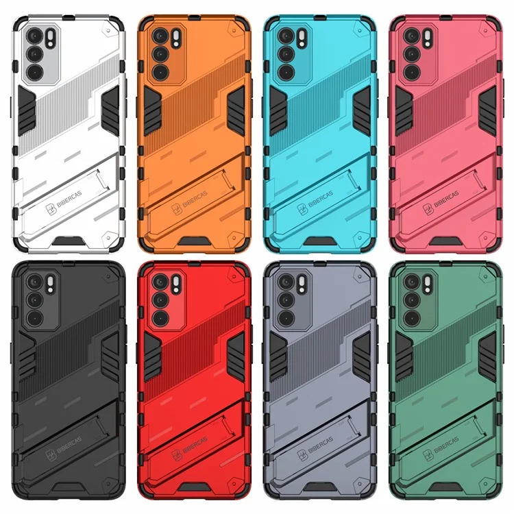 Étui de protection robuste et antichoc en PC + TPU avec support pour Oppo Reno6 5G - Noir 