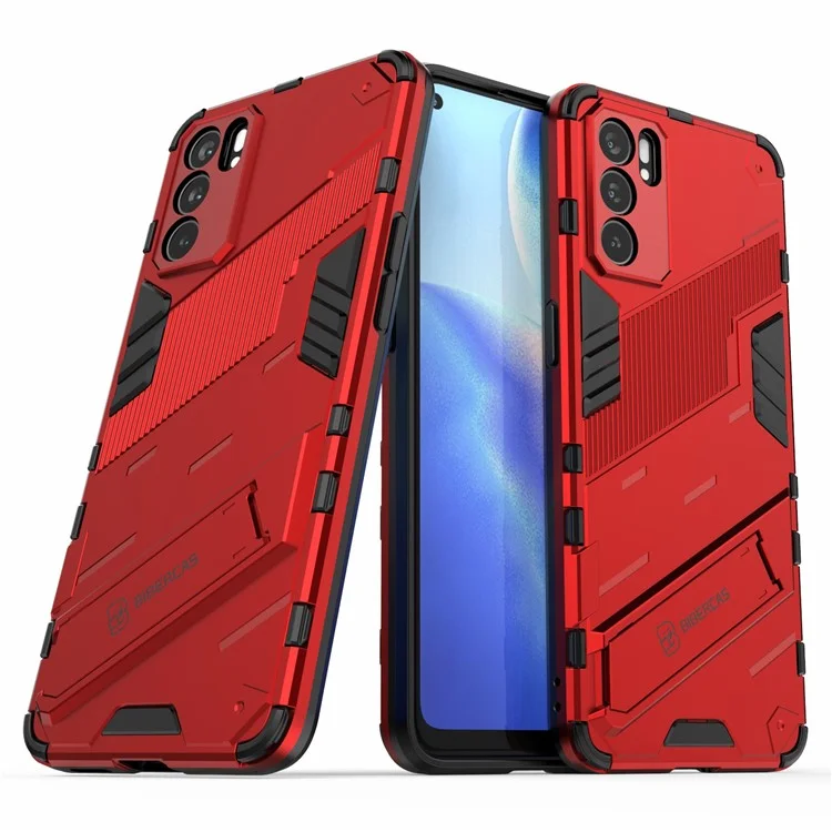 Defender Shockproof Military Durable Rugged PC + TPU Cover con Supporto per Oppo Reno6 5G - Rosso