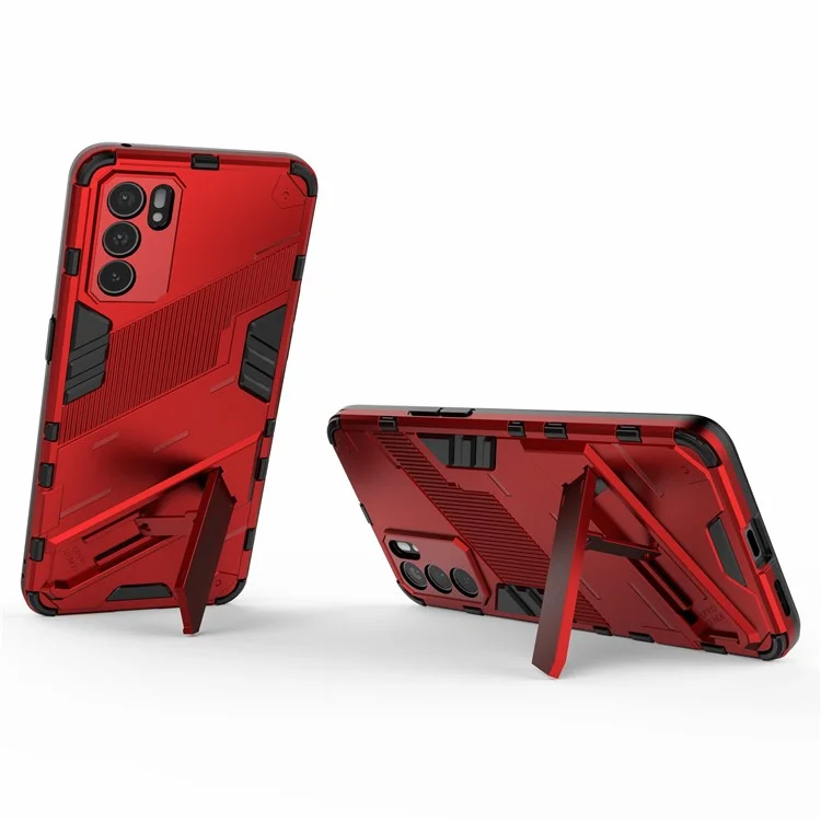 Defender Shockproof Military Durable Rugged PC + TPU Cover con Supporto per Oppo Reno6 5G - Rosso