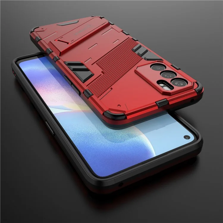 Defender Shockproof Military Durable Rugged PC + TPU Cover con Supporto per Oppo Reno6 5G - Rosso