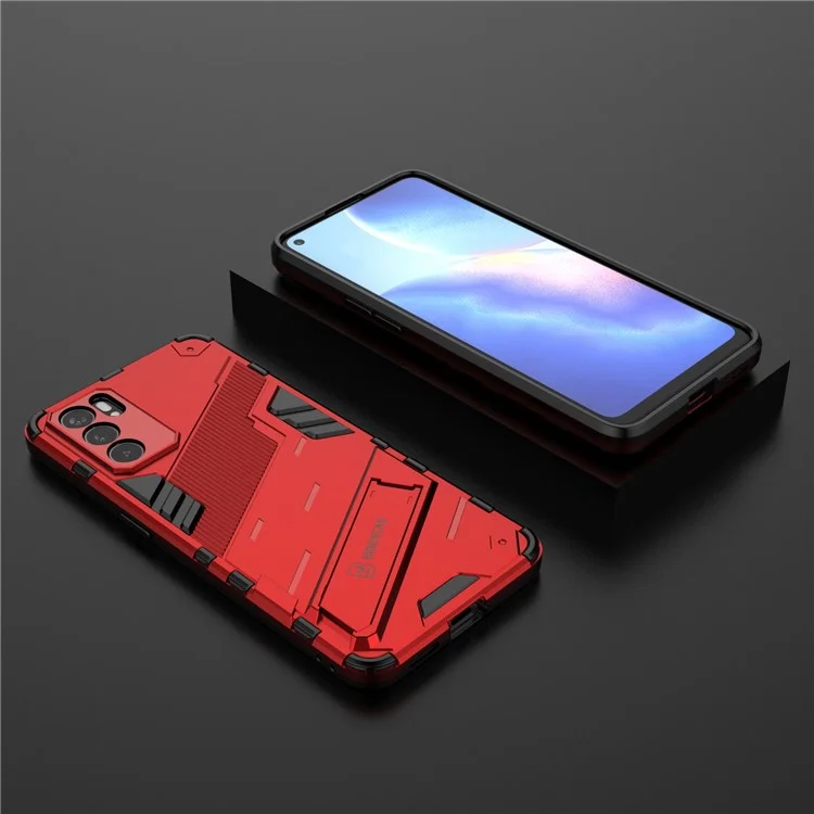 Defender Shockproof Military Durable Rugged PC + TPU Cover con Supporto per Oppo Reno6 5G - Rosso