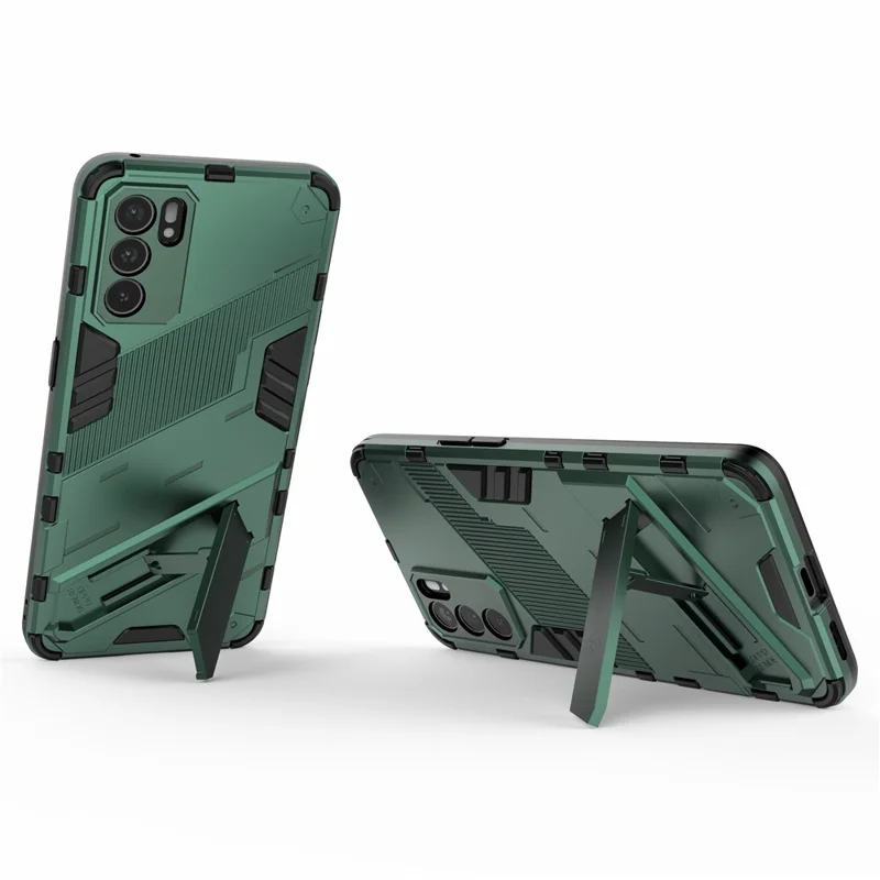 Defender Shockproof Military Durable Rugged PC + TPU Cover with Kickstand for Oppo Reno6 5G - Green