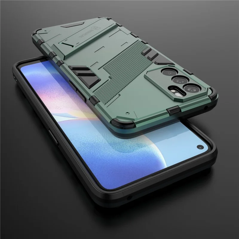Defender Shockproof Military Durable Rugged PC + TPU Cover with Kickstand for Oppo Reno6 5G - Green