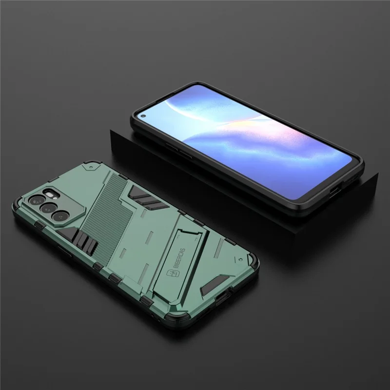 Defender Shockproof Military Durable Rugged PC + TPU Cover with Kickstand for Oppo Reno6 5G - Green