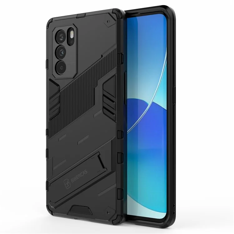 Diseño de Kickstand Protección Resistente PC + TPU Para Oppo Reno6 Pro 5G (MediaTek) - Negro